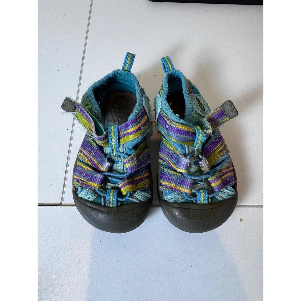 KEEN Newport‎ H2 Sandals Kids 5 Teal Purple Striped Waterproof Outdoor Gorpcore